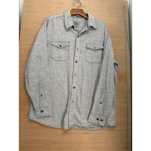 Ascend Mens Large Grey Herringbone Long Sleeve Button Down Shirt Pockets 7256